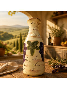 Vintage 90s HD Designs Tuscan Ceramic Grape Motif Vase Vineyard Aesthetic